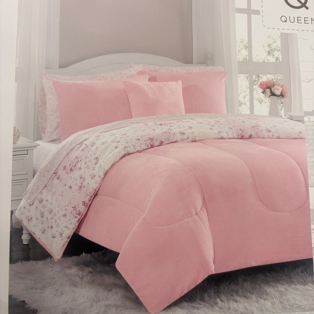 The Farmhouse by Rachel Ashwell Queen 8 Piece Bedding Set Pink Floral Reversible